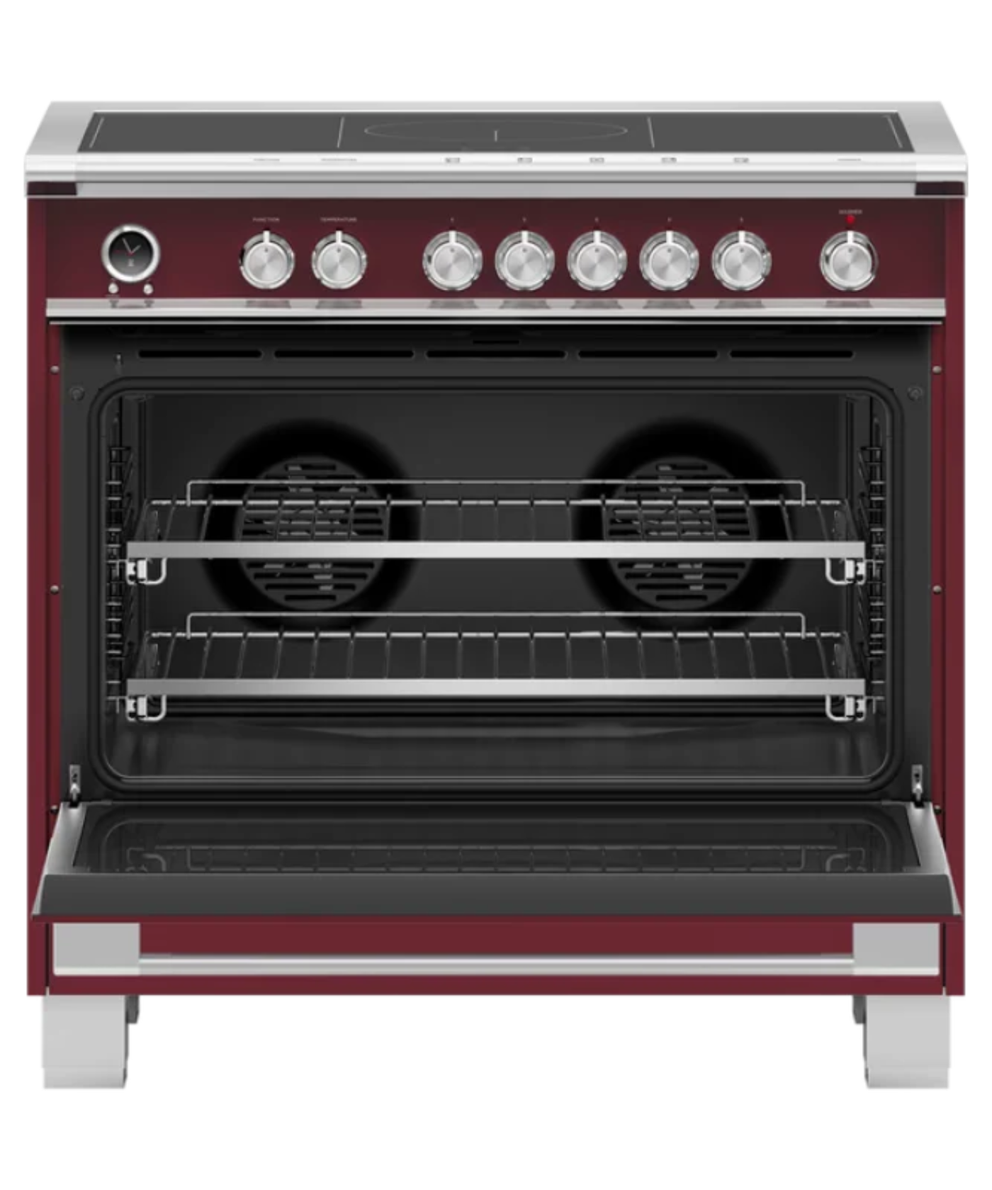 Fisher Paykel 36" Series 9 Classic 5 Zone Induction Self-Cleaning Range, 2 SmartZones Red - OR36SCI6R1