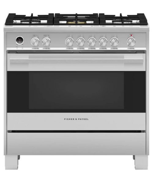 Fisher Paykel 36" Series 9 Contemporary 5 Burner Dual Fuel Self-Cleaning Range Stainless Steel - OR36SDG6X1