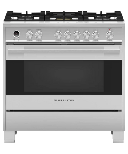 Fisher Paykel 36" Series 9 Contemporary 5 Burner Dual Fuel Self-Cleaning Range Stainless Steel - OR36SDG6X1