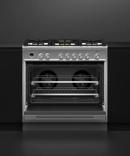 Fisher Paykel 36" Series 9 Contemporary 5 Burner Dual Fuel Self-Cleaning Range Stainless Steel - OR36SDG6X1