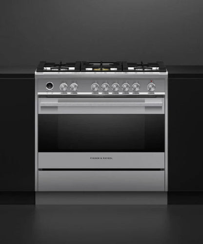 Fisher Paykel 36" Series 9 Contemporary 5 Burner Dual Fuel Self-Cleaning Range Stainless Steel - OR36SDG6X1