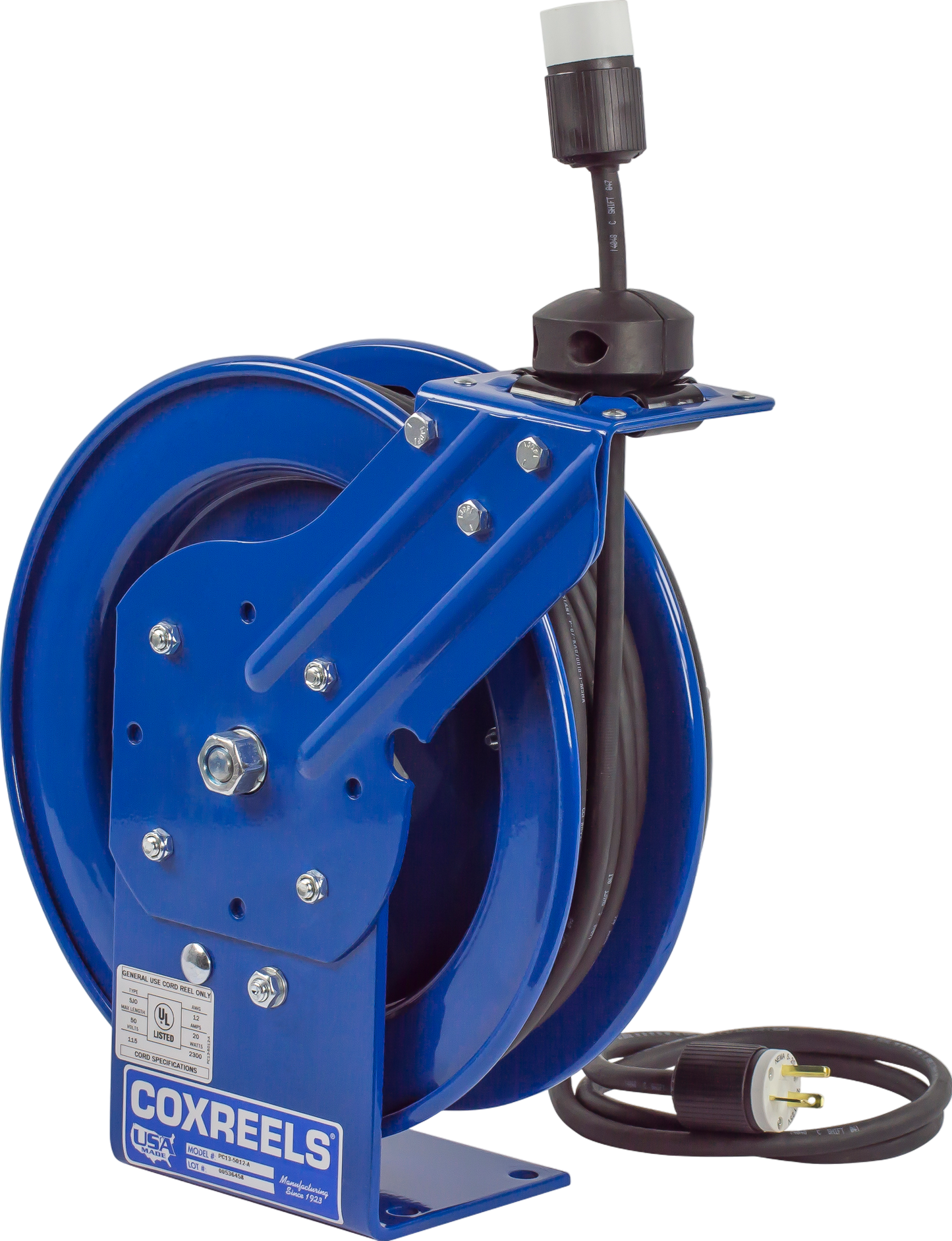 Coxreels  Spring Driven Cord Reel Single Industrial Receptacle 50' Cord 12 AWG New - PC13-5012-A