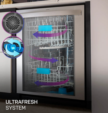 GE Appliances  Smart UltraFresh System Dishwasher with Microban Antimicrobial Technology with Deep Clean Washing 3rd Rack, 42 dBA Fingerprint Resistant Black Stainless - PDT755SBVTS