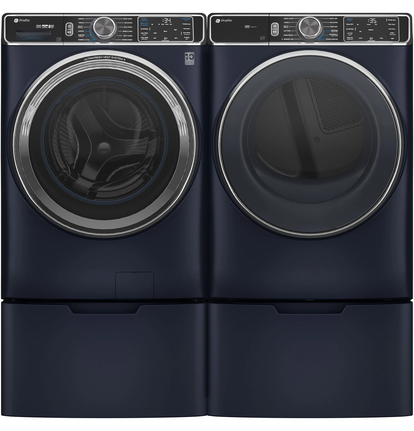 GE Appliances  5.3 cu. ft. Capacity Smart Front Load Washer with UltraFresh Vent System+ with OdorBlock Sapphire Blue - PFW870SPVRS