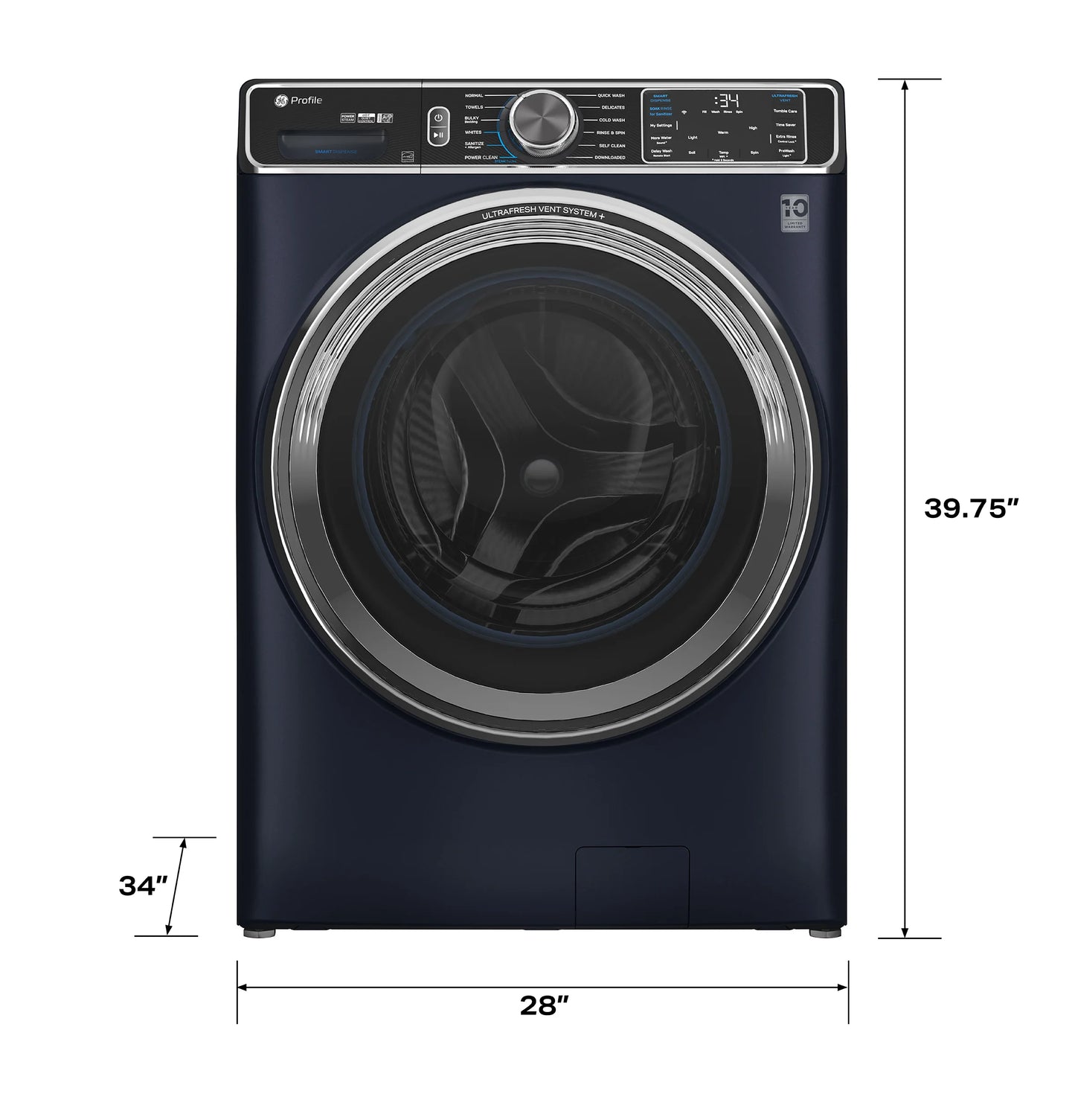 GE Appliances  5.3 cu. ft. Capacity Smart Front Load Washer with UltraFresh Vent System+ with OdorBlock Sapphire Blue - PFW870SPVRS