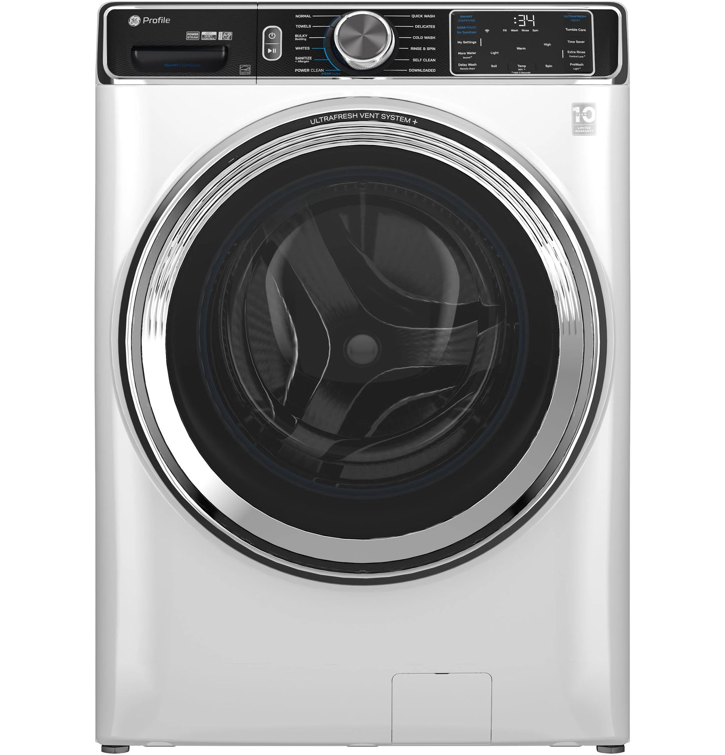 GE Appliances  5.3 cu. ft. Capacity Smart Front Load Washer with UltraFresh Vent System+ with OdorBlock White - PFW870SSVWW