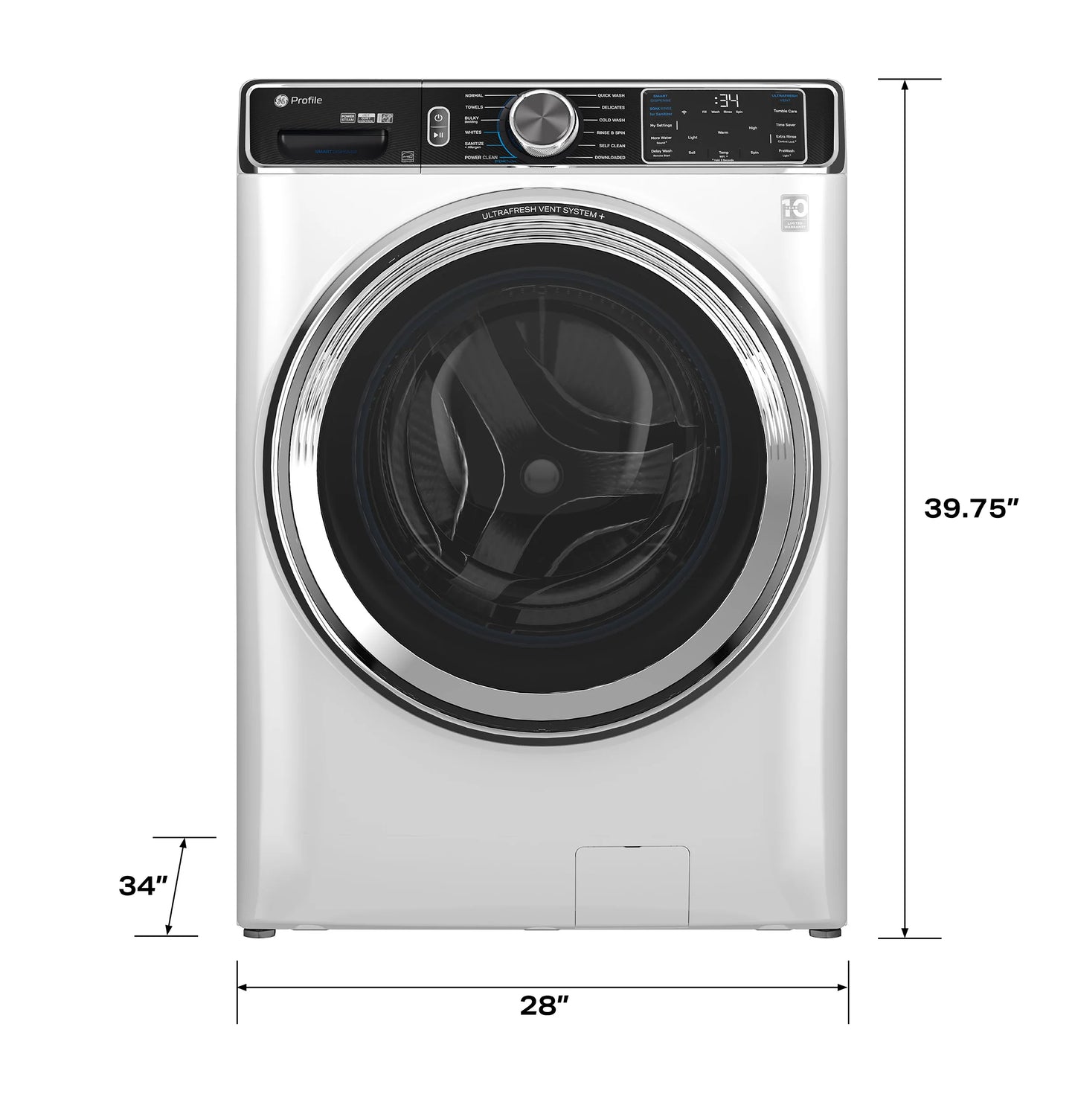 GE Appliances  5.3 cu. ft. Capacity Smart Front Load Washer with UltraFresh Vent System+ with OdorBlock White - PFW870SSVWW