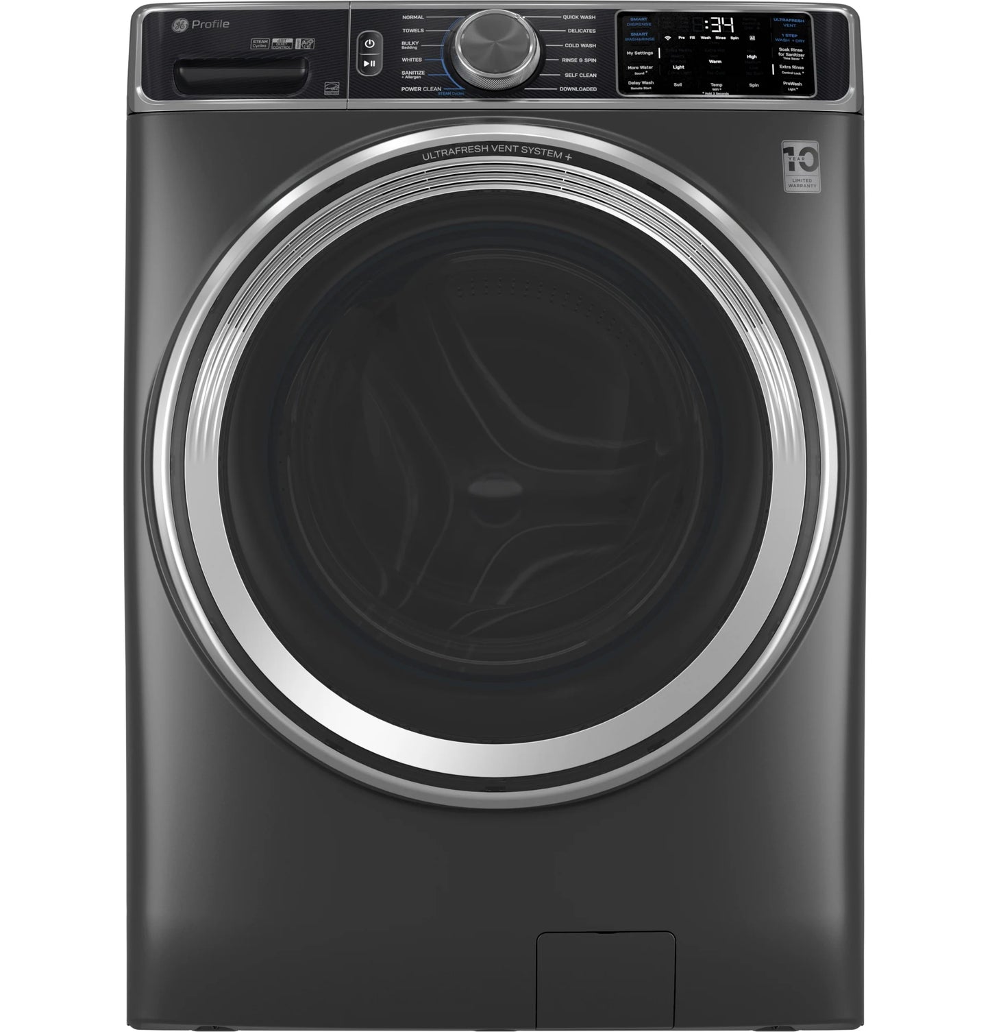 GE Appliances 5.5 cu. ft. Capacity Smart Front Load Steam Washer with UltraFresh Vent System+ and Smart Wash & Smart Rinse Carbon Graphite - PFW955SPWDS