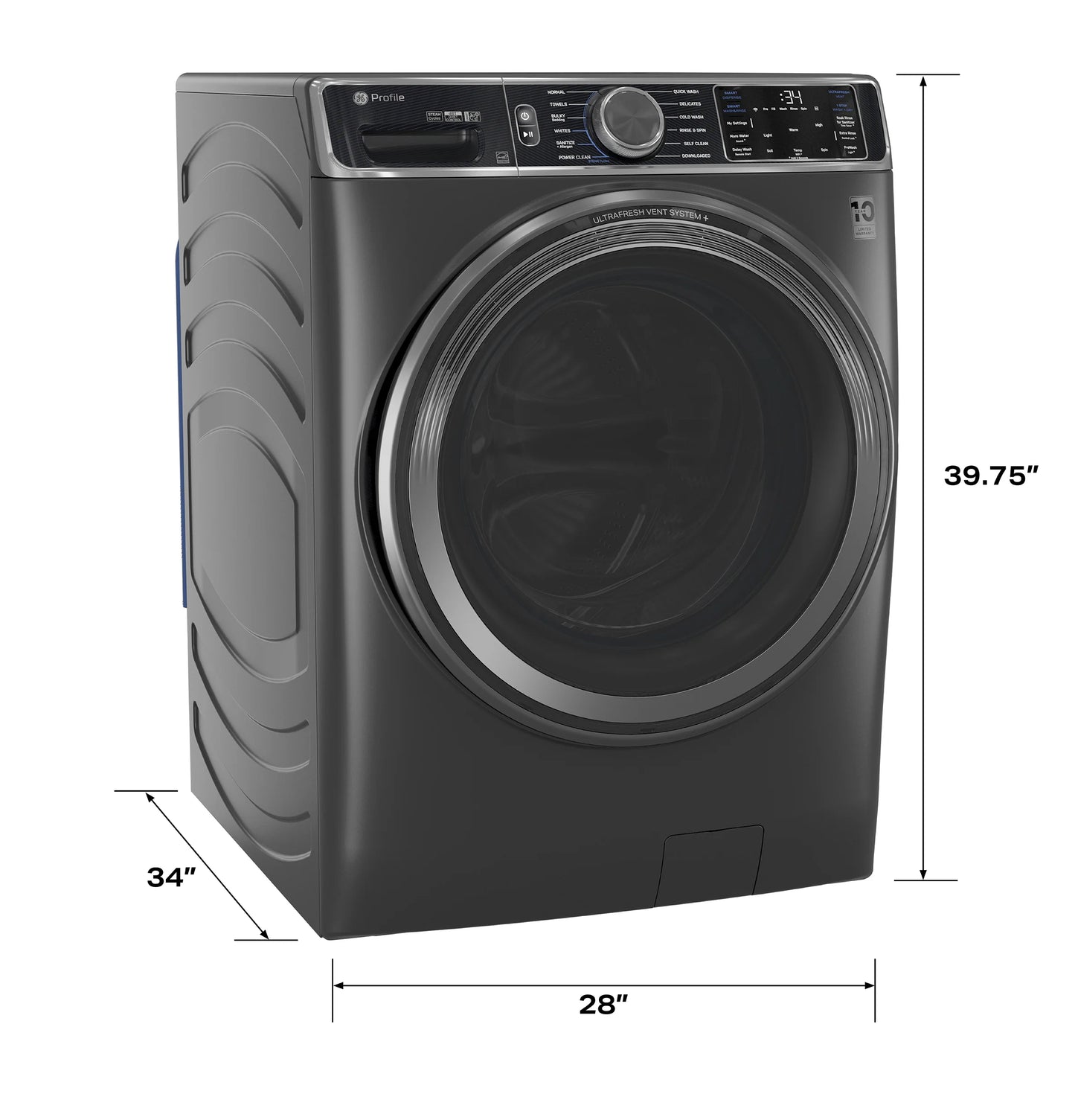 GE Appliances 5.5 cu. ft. Capacity Smart Front Load Steam Washer with UltraFresh Vent System+ and Smart Wash & Smart Rinse Carbon Graphite - PFW955SPWDS