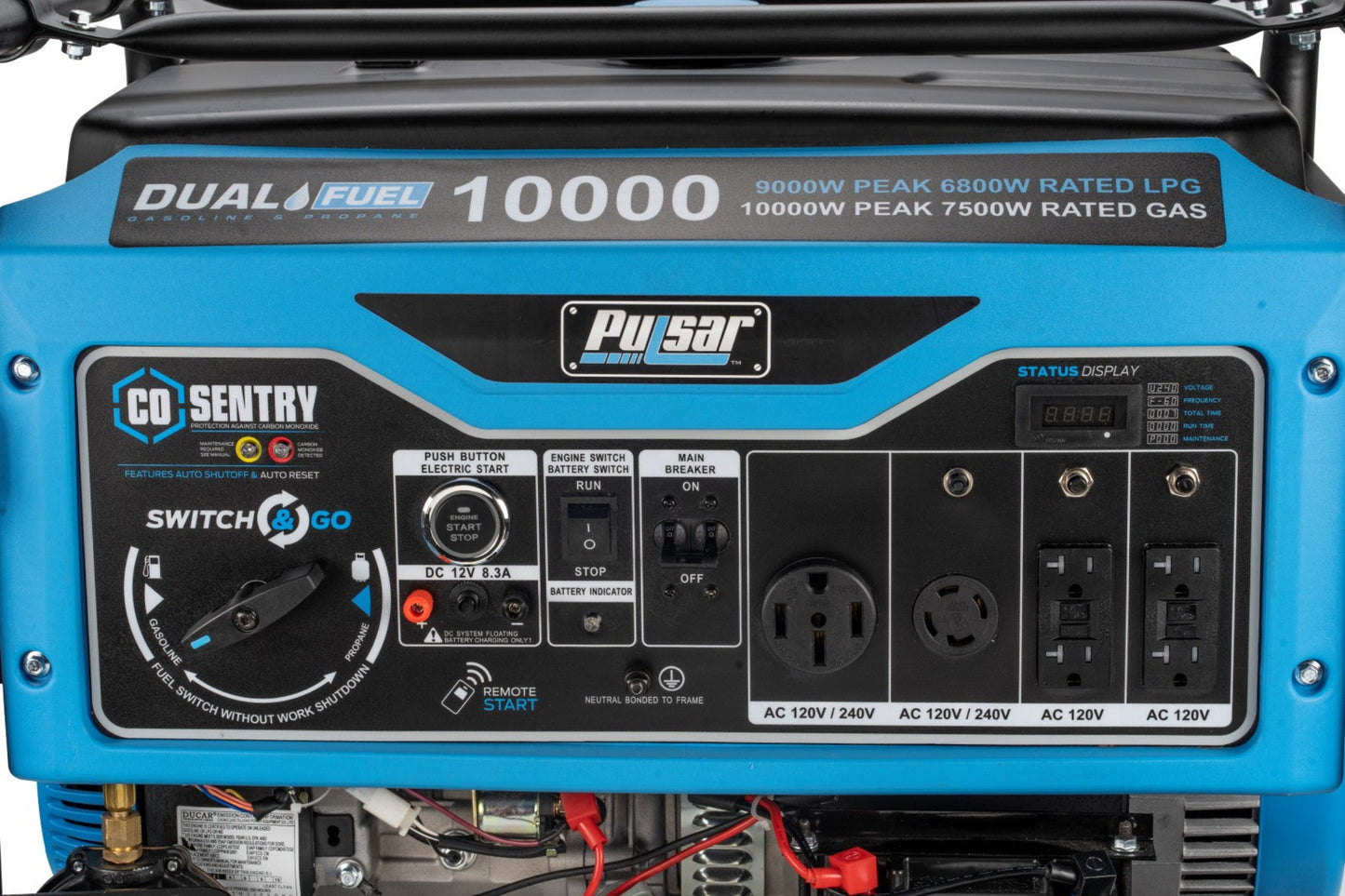 Aurora Generators Pulsar PG10000BRCO Pulsar 10,000 Watt Dual Fuel Generator with Recoil, Remote, Push Button Start & CO Alert - PowerGen USA - PG10000BRCO