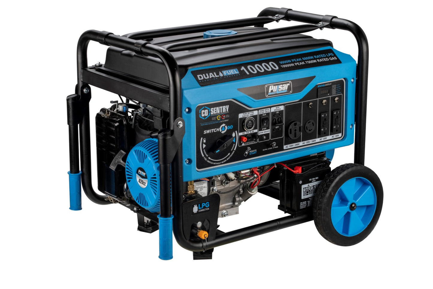 Aurora Generators Pulsar PG10000BRCO Pulsar 10,000 Watt Dual Fuel Generator with Recoil, Remote, Push Button Start & CO Alert - PowerGen USA - PG10000BRCO
