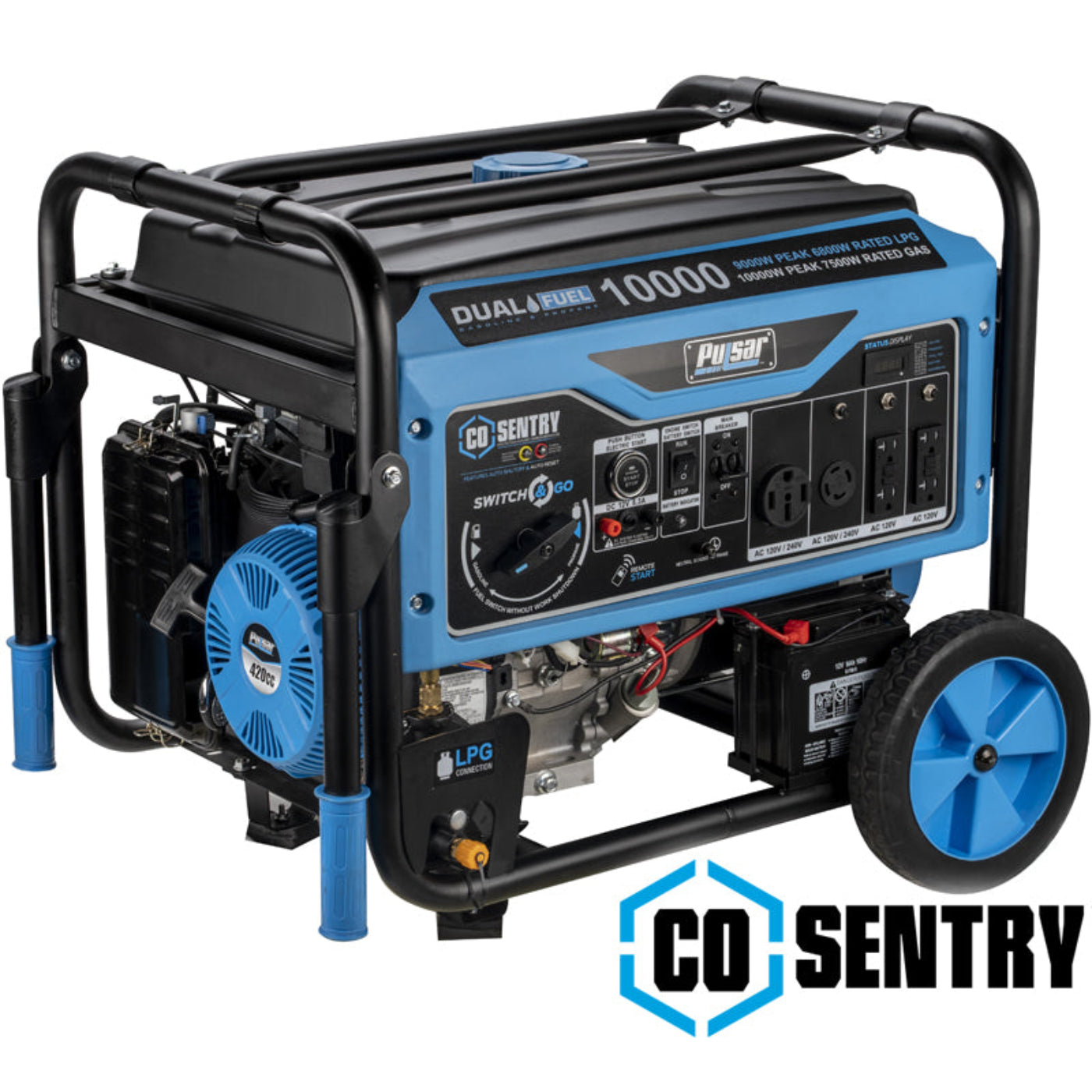 Aurora Generators Pulsar PG10000BRCO Pulsar 10,000 Watt Dual Fuel Generator with Recoil, Remote, Push Button Start & CO Alert - PowerGen USA - PG10000BRCO