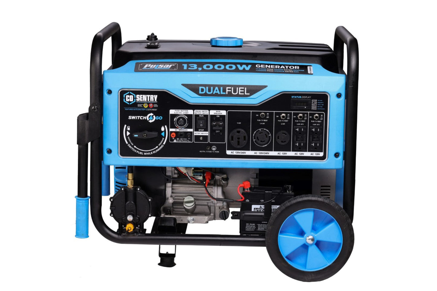 Aurora Generators Pulsar PG13000BRCO 13,000-Watt Dual Fuel Generator with Recoil, Remote, & Push Button Start & CO Alert - PowerGen USA - PG13000BRCO