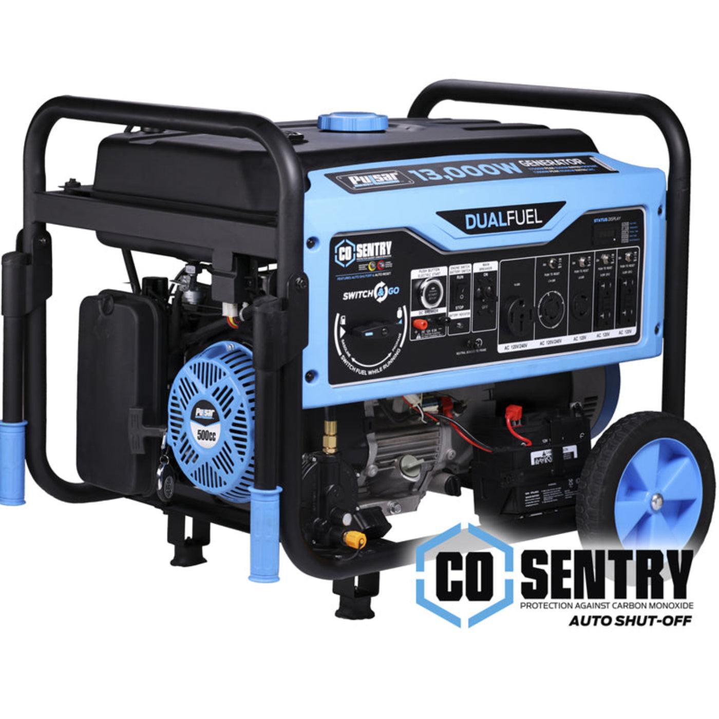 Aurora Generators Pulsar PG13000BRCO 13,000-Watt Dual Fuel Generator with Recoil, Remote, & Push Button Start & CO Alert - PowerGen USA - PG13000BRCO