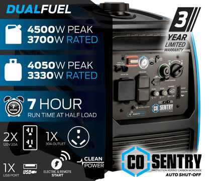 Aurora Generators Pulsar PG4500BISRCO 4,500-Watt Remote Start Dual-Fuel Inverter Generator with CO Shutdown Sensor - PowerGen USA - PG4500BISRCO
