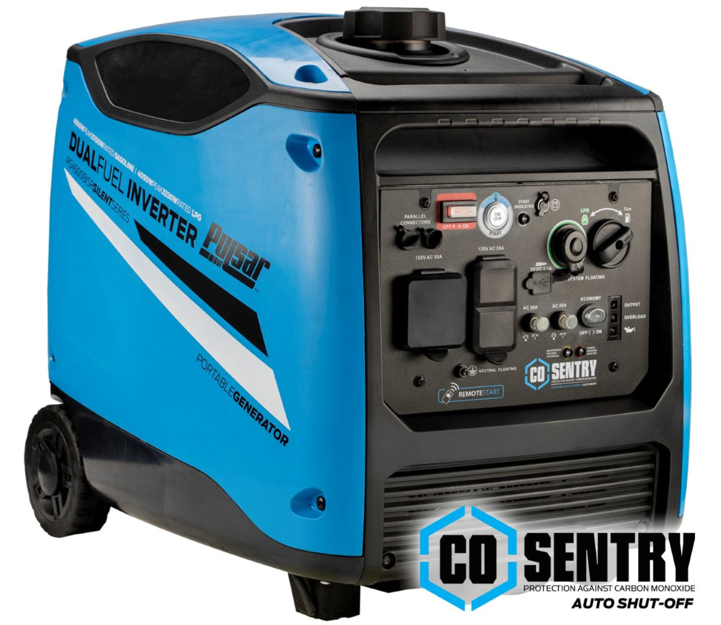 Aurora Generators Pulsar PG4500BISRCO 4,500-Watt Remote Start Dual-Fuel Inverter Generator with CO Shutdown Sensor - PowerGen USA - PG4500BISRCO