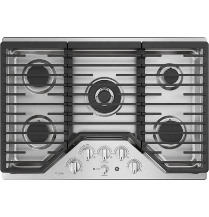 GE Appliances 30" Built-In Tri-Ring Gas Cooktop with 5 Burners and Included Extra-Large Integrated Griddle Stainless Steel - PGP9030SLSS