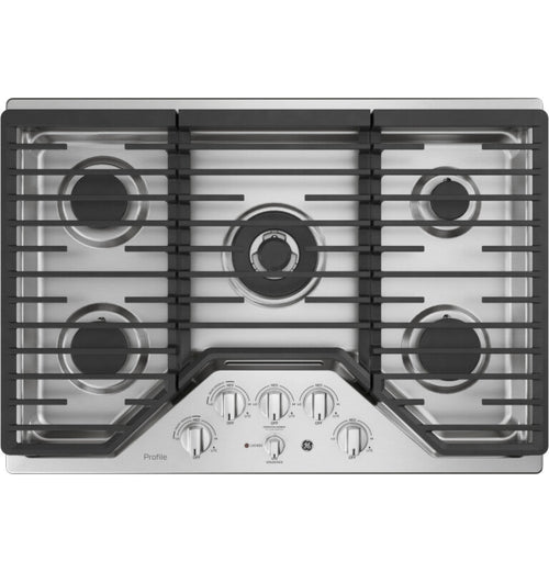 GE Appliances 30" Built-In Tri-Ring Gas Cooktop with 5 Burners and Included Extra-Large Integrated Griddle Stainless Steel - PGP9030SLSS
