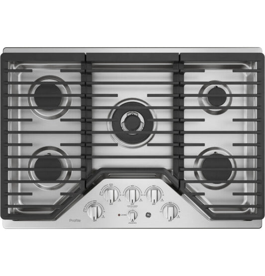 GE Appliances 30" Built-In Tri-Ring Gas Cooktop with 5 Burners and Included Extra-Large Integrated Griddle Stainless Steel - PGP9030SLSS