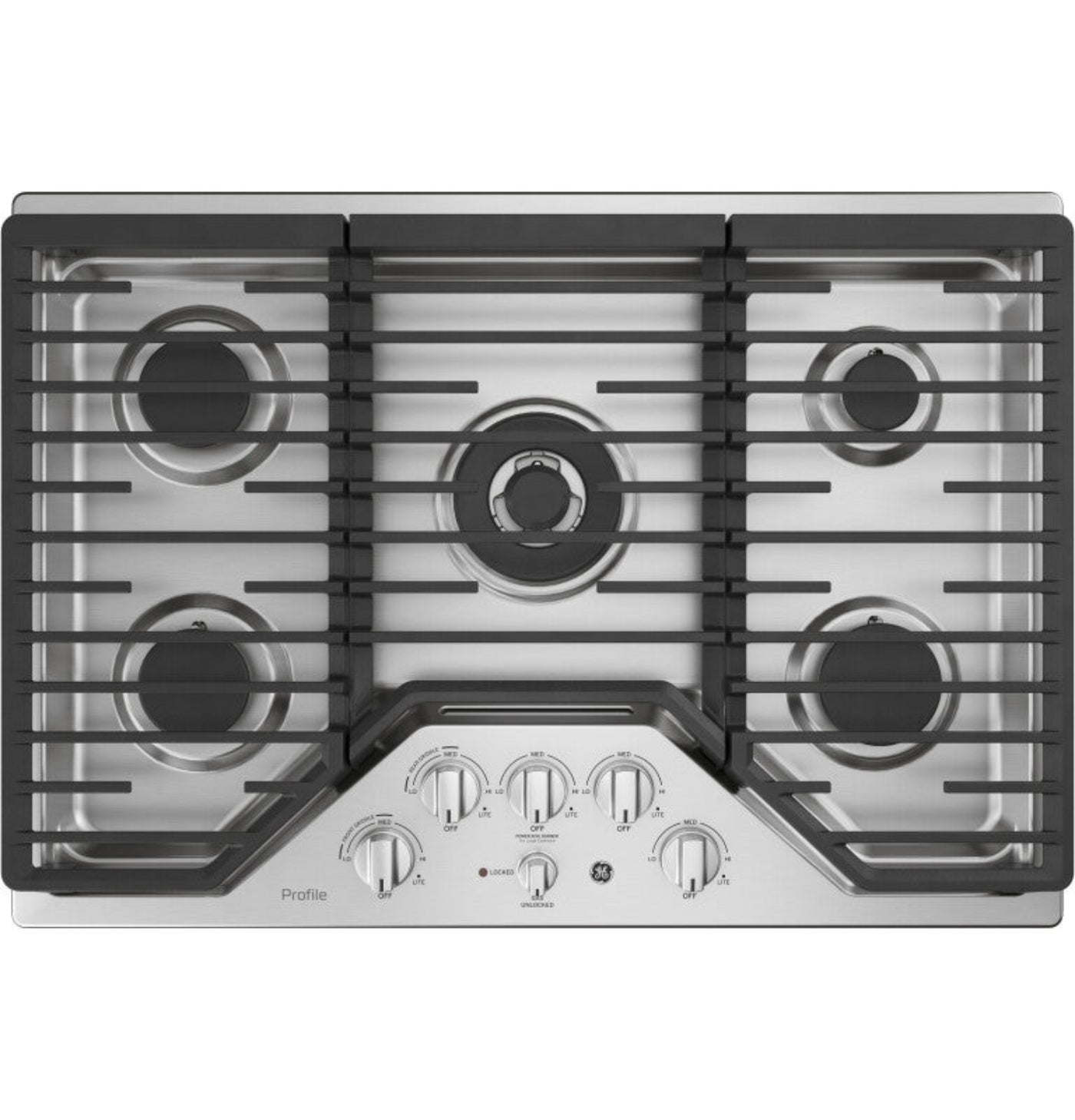 GE Appliances 30" Built-In Tri-Ring Gas Cooktop with 5 Burners and Included Extra-Large Integrated Griddle Stainless Steel - PGP9030SLSS