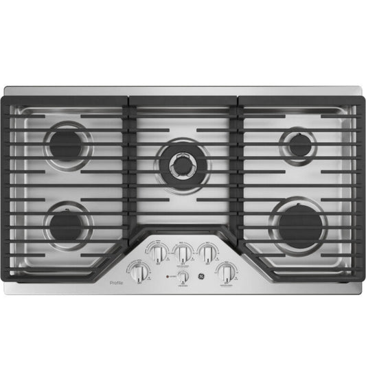 GE Appliances  36" Built-In Tri-Ring Gas Cooktop with 5 Burners and Included Extra-Large Integrated Griddle Stainless Steel - PGP9036SLSS