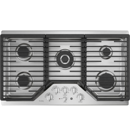 GE Appliances  36" Built-In Tri-Ring Gas Cooktop with 5 Burners and Included Extra-Large Integrated Griddle Stainless Steel - PGP9036SLSS