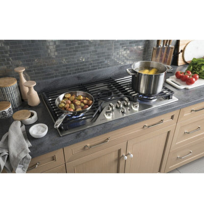 GE Appliances  36" Built-In Tri-Ring Gas Cooktop with 5 Burners and Included Extra-Large Integrated Griddle Stainless Steel - PGP9036SLSS