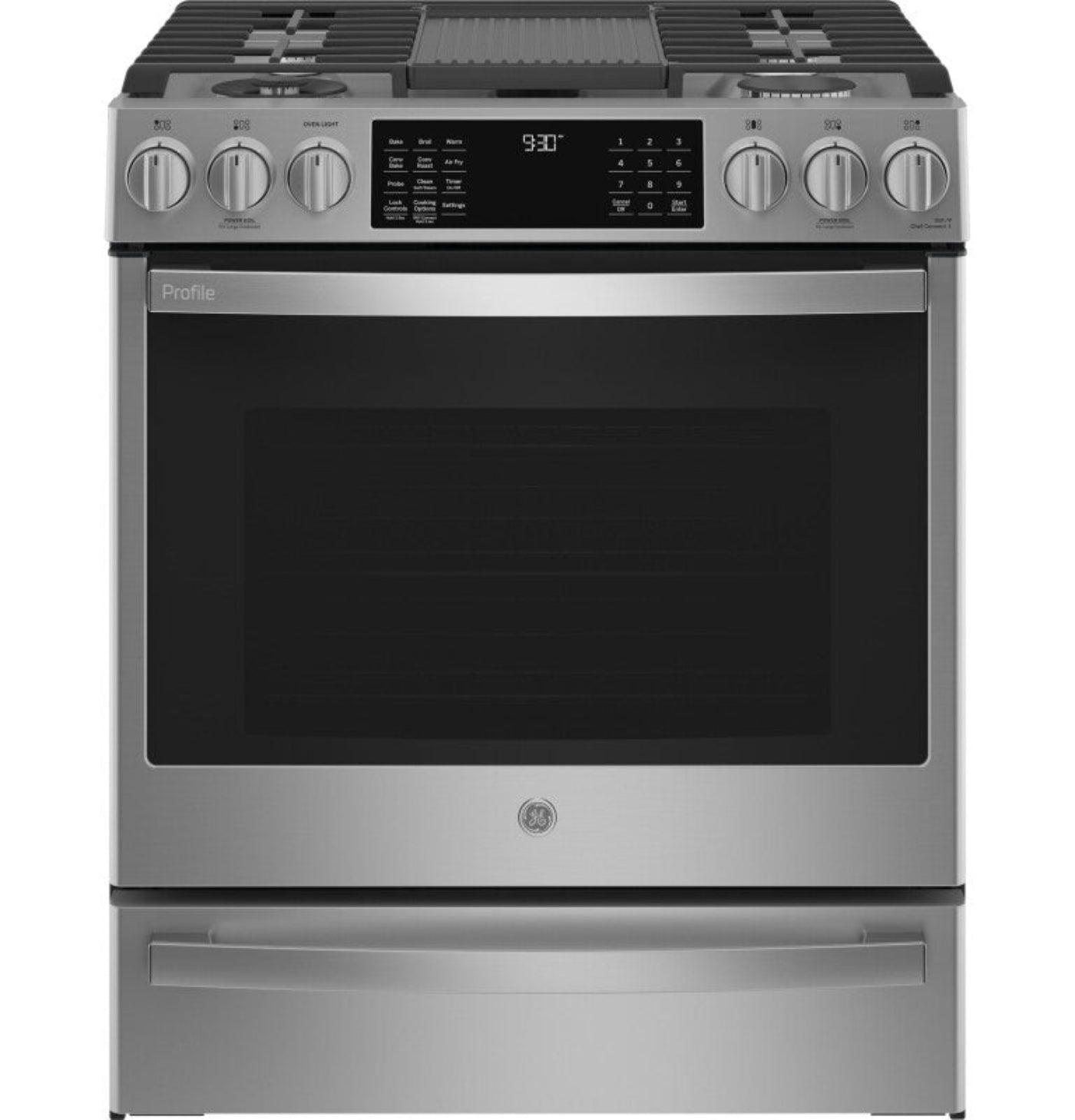 GE Appliances Profile 30" Smart Slide-In Front-Control Gas Fingerprint Resistant Range with No Preheat Air Fry Fingerprint Resistant Stainless - PGS930YPFS