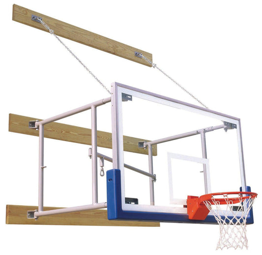 Bison Side-Folding Wall Mounted Basketball Hoop - 72 Inch Glass - PKG46SFRG