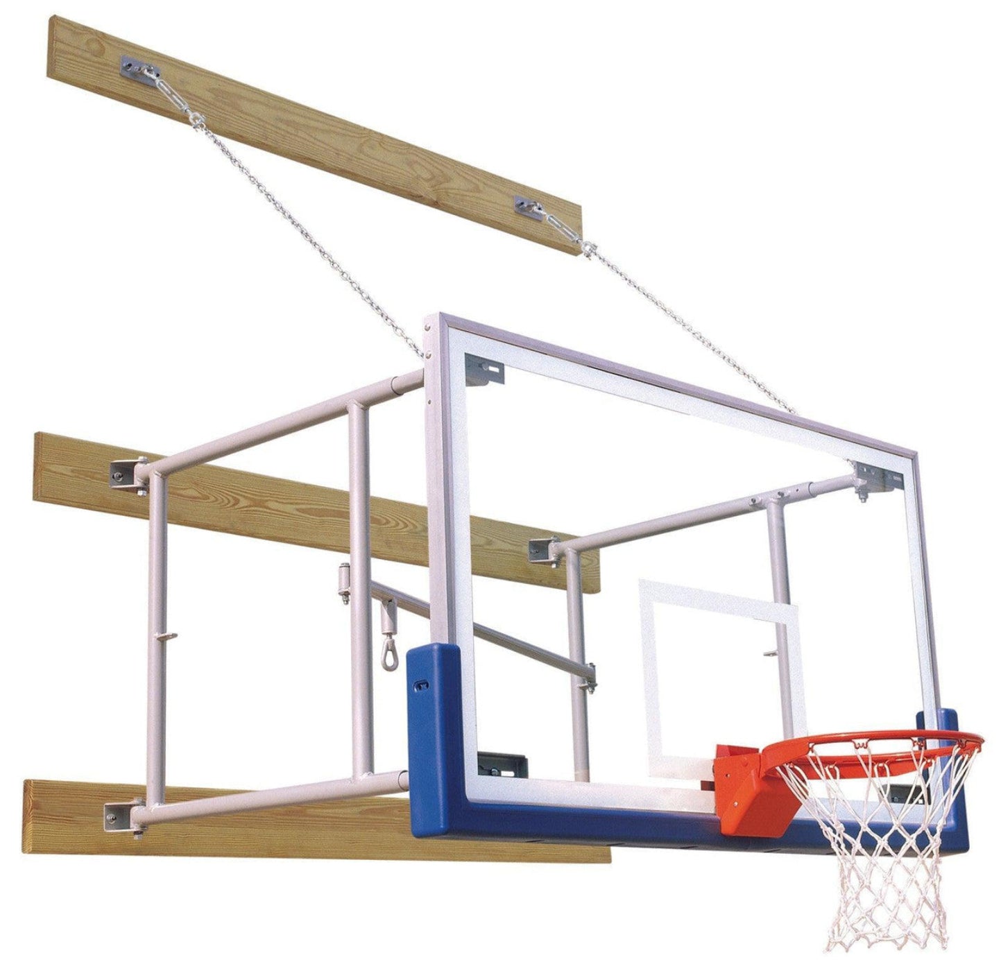 Bison Side-Folding Wall Mounted Basketball Hoop - 72 Inch Glass - PKG46SFRG