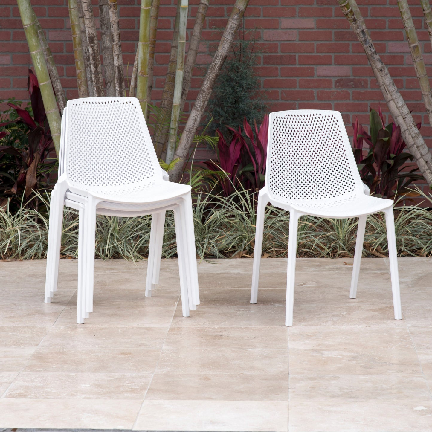 Midtown Concept Valencia White Stacking Indoor Dining Chair - 4PC - PLI VALEN_SIDE_WHT