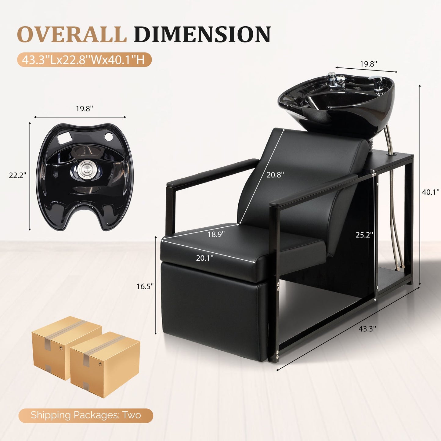 OmySalon BU2301 Salon Shampoo Backwash Chair Unit with Porcelain Bowl & Storage Shelf - G59000919