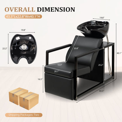 OmySalon BU2301 Salon Shampoo Backwash Chair Unit with Porcelain Bowl & Storage Shelf - G59000919