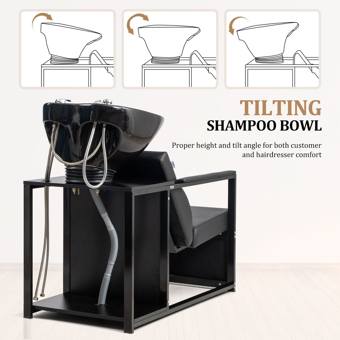 OmySalon BU2301 Salon Shampoo Backwash Chair Unit with Porcelain Bowl & Storage Shelf - G59000919