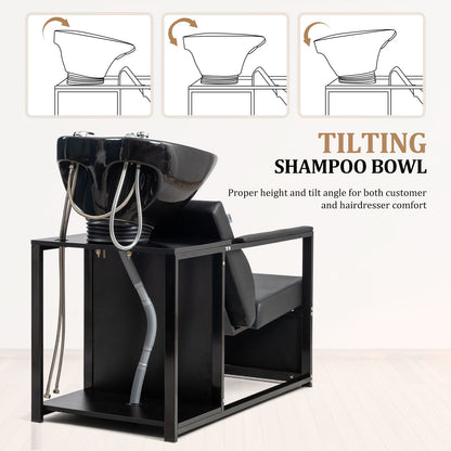 OmySalon BU2301 Salon Shampoo Backwash Chair Unit with Porcelain Bowl & Storage Shelf - G59000919