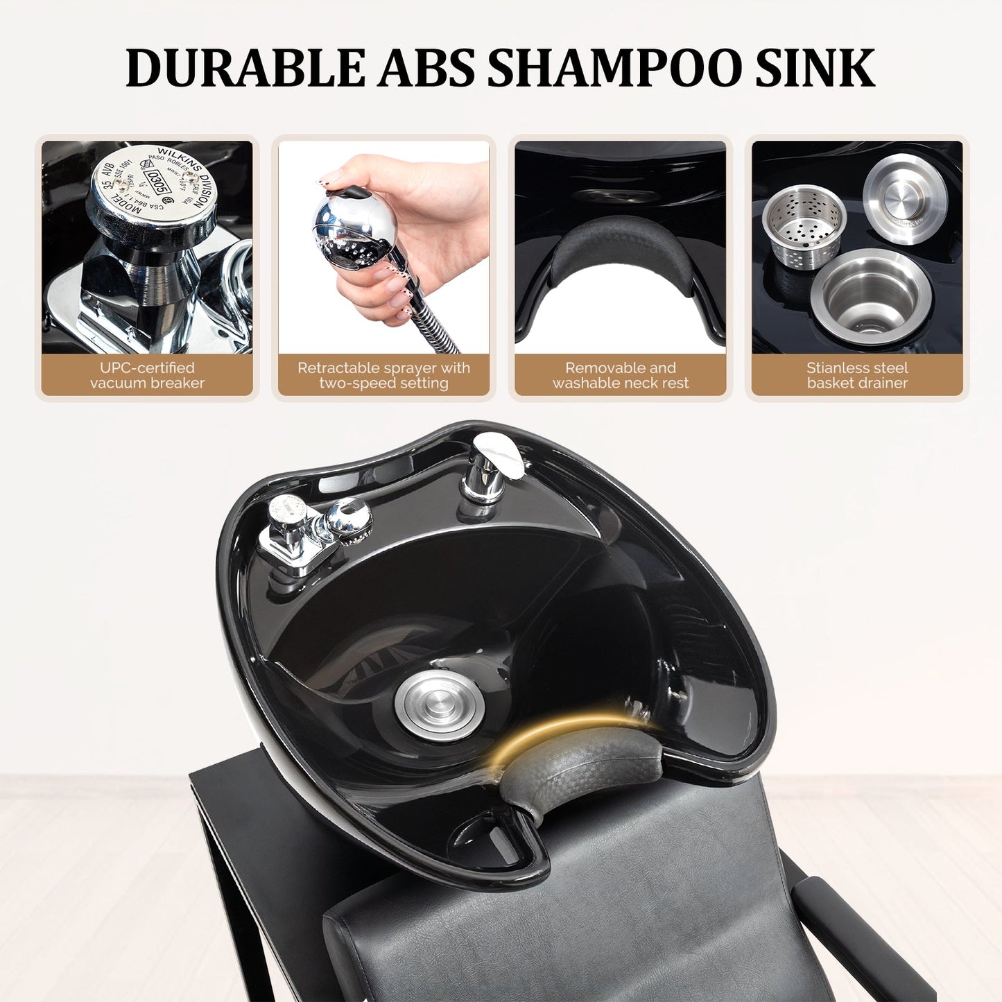 OmySalon BU2301 Salon Shampoo Backwash Chair Unit with Porcelain Bowl & Storage Shelf - G59000919