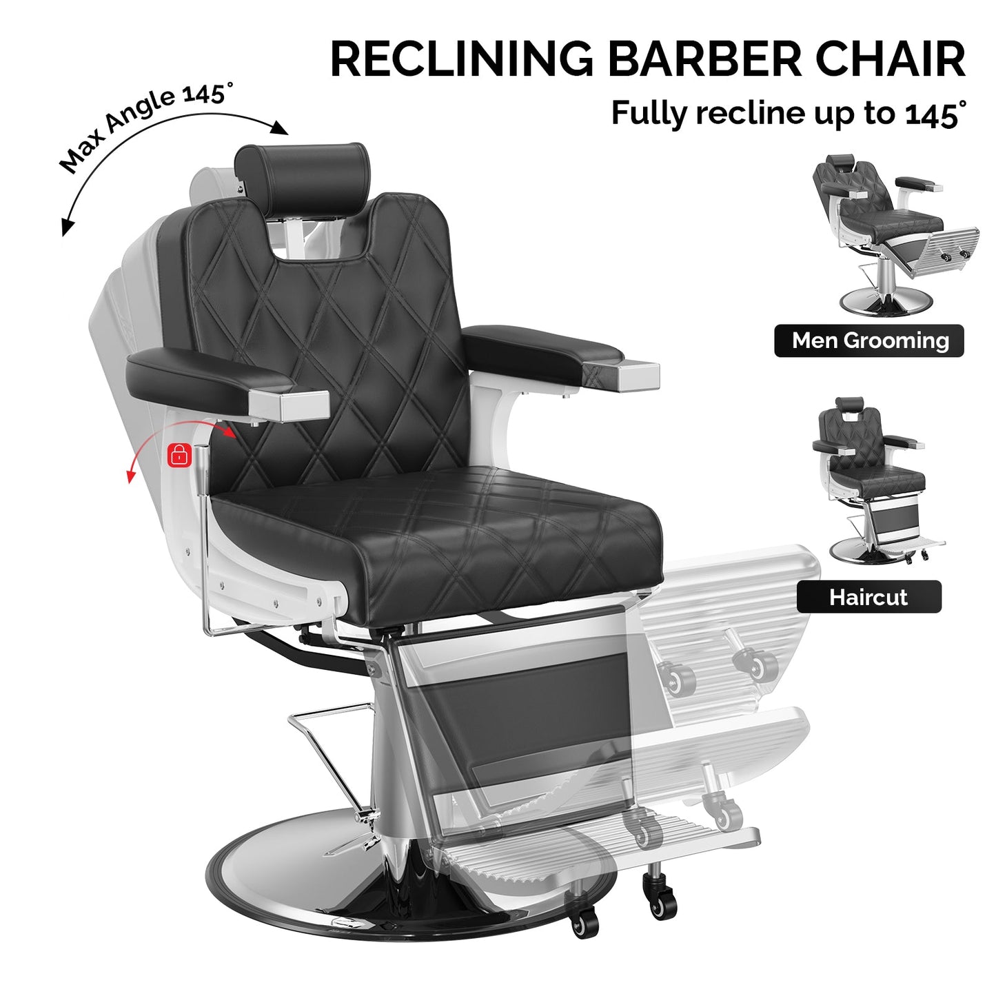 OmySalon BC1401 Modern Style Heavy Duty Hydraulic Recline Barber Chair - G59000265