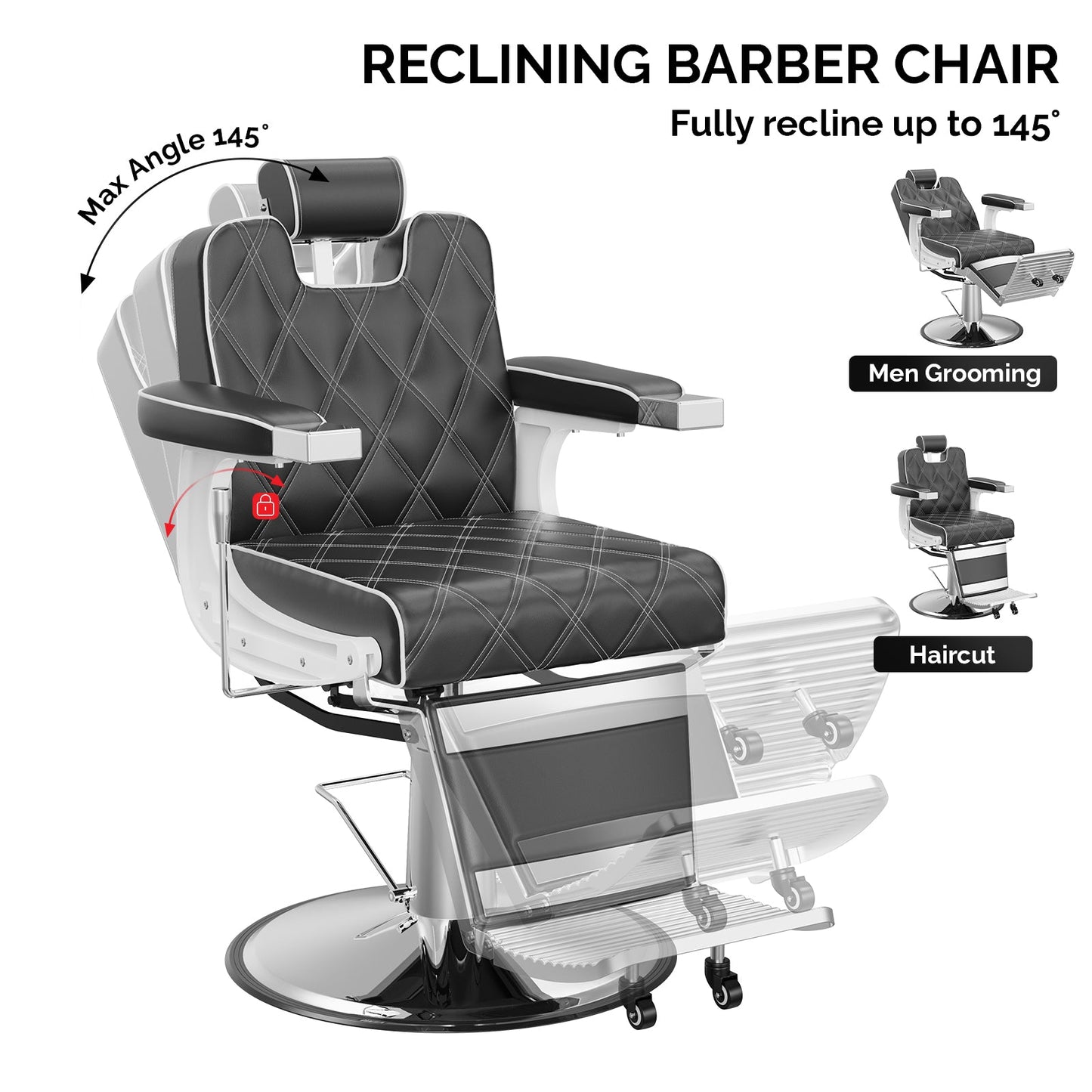 OmySalon BC1401 Modern Style Heavy Duty Hydraulic Recline Barber Chair - G59000265