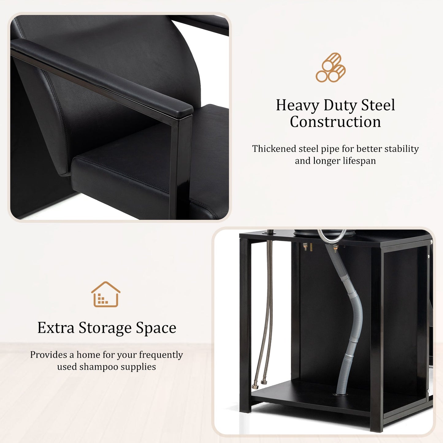 OmySalon BU2301 Salon Shampoo Backwash Chair Unit with Porcelain Bowl & Storage Shelf - G59000919