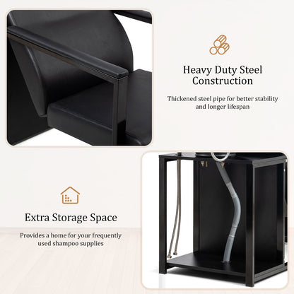 OmySalon BU2301 Salon Shampoo Backwash Chair Unit with Porcelain Bowl & Storage Shelf - G59000919