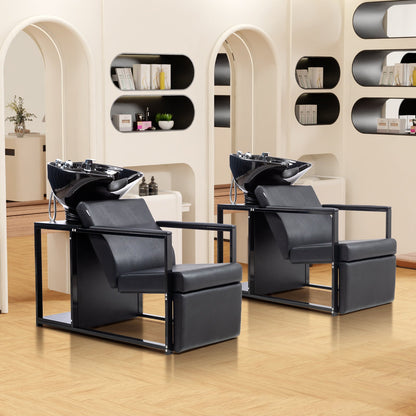 OmySalon BU2301 Salon Shampoo Backwash Chair Unit with Porcelain Bowl & Storage Shelf - G59000919