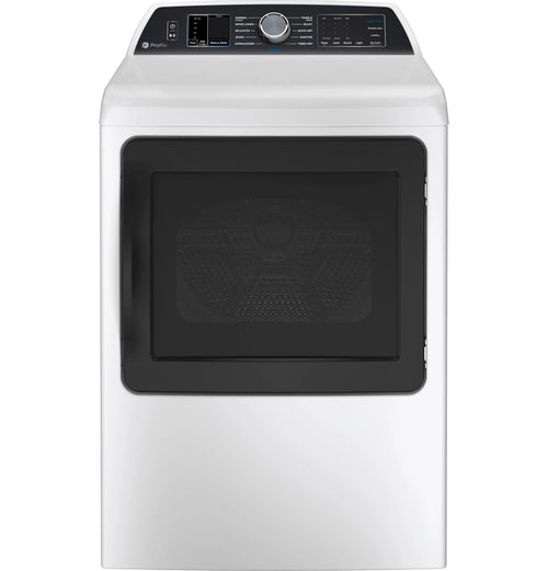 GE Appliances  7.4 cu. ft. Capacity Smart aluminized alloy drum Electric Dryer with Sanitize Cycle and Sensor Dry White on White with Silver Backsplash - PTD70EBSTWS