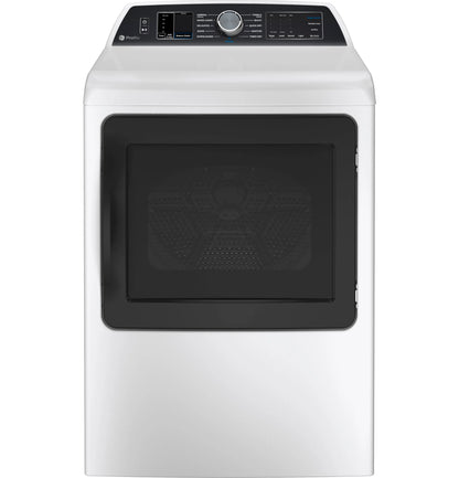 GE Appliances  7.4 cu. ft. Capacity Smart aluminized alloy drum Electric Dryer with Sanitize Cycle and Sensor Dry White on White with Silver Backsplash - PTD70EBSTWS
