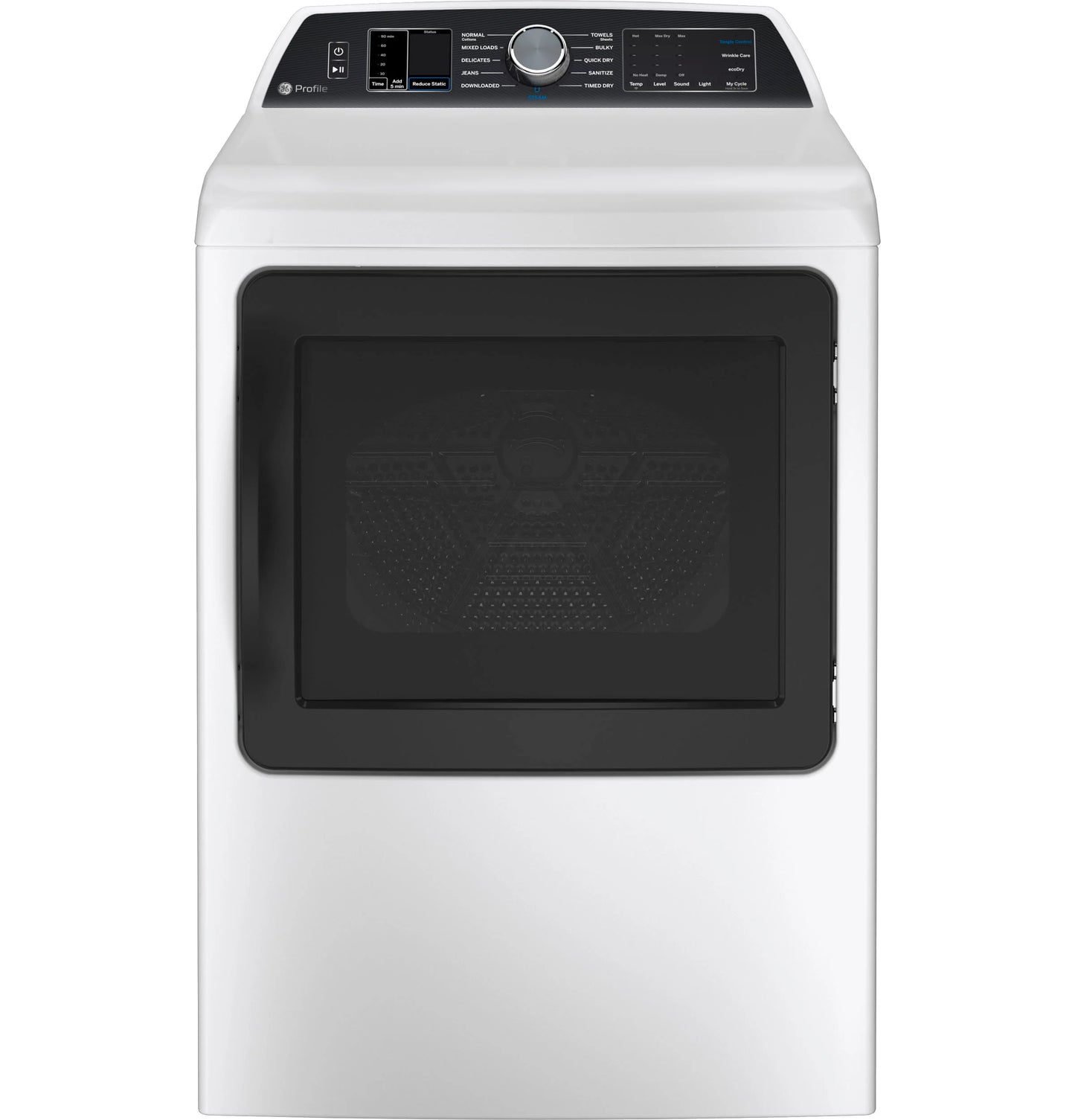 GE Appliances  7.4 cu. ft. Capacity Smart aluminized alloy drum Electric Dryer with Sanitize Cycle and Sensor Dry White on White with Silver Backsplash - PTD70EBSTWS