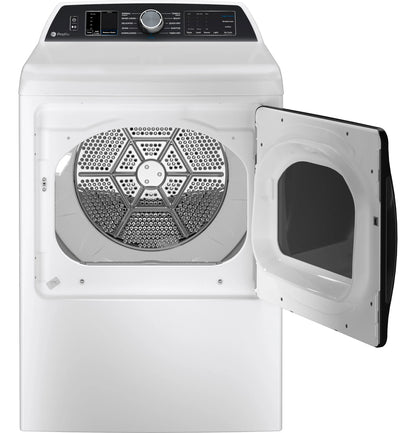 GE Appliances  7.4 cu. ft. Capacity Smart aluminized alloy drum Electric Dryer with Sanitize Cycle and Sensor Dry White on White with Silver Backsplash - PTD70EBSTWS