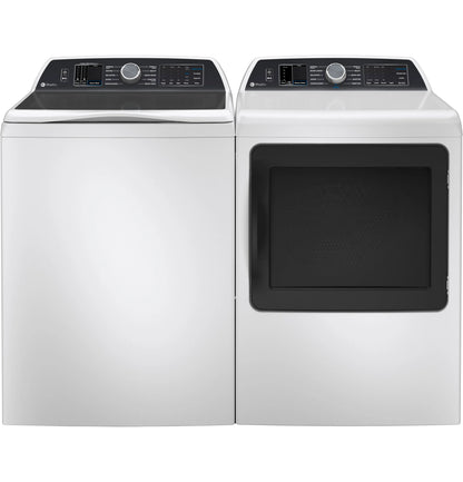 GE Appliances  7.4 cu. ft. Capacity Smart aluminized alloy drum Gas Dryer with Sanitize Cycle and Sensor Dry White on White with Silver Backsplash - PTD70GBSTWS