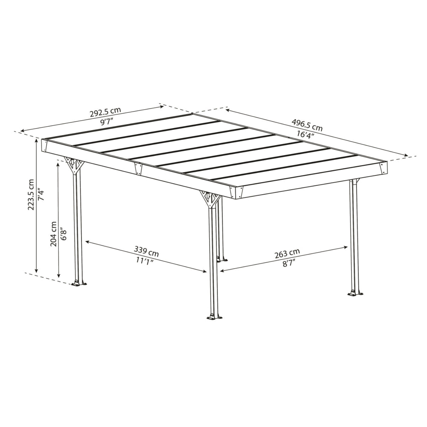 Palram - Canopia | Palma 5000 Carport/Patio Cover - Gray/Gray - 16X10x7 ft - HG9134