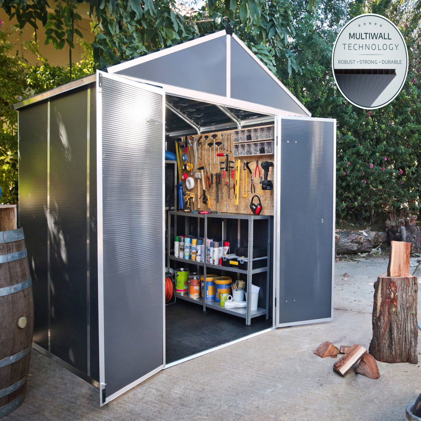 Palram - Canopia | Rubicon 8ft Ultra Durable Outdoor Storage Shed for Garden Dark Grey Series - HG9730GY