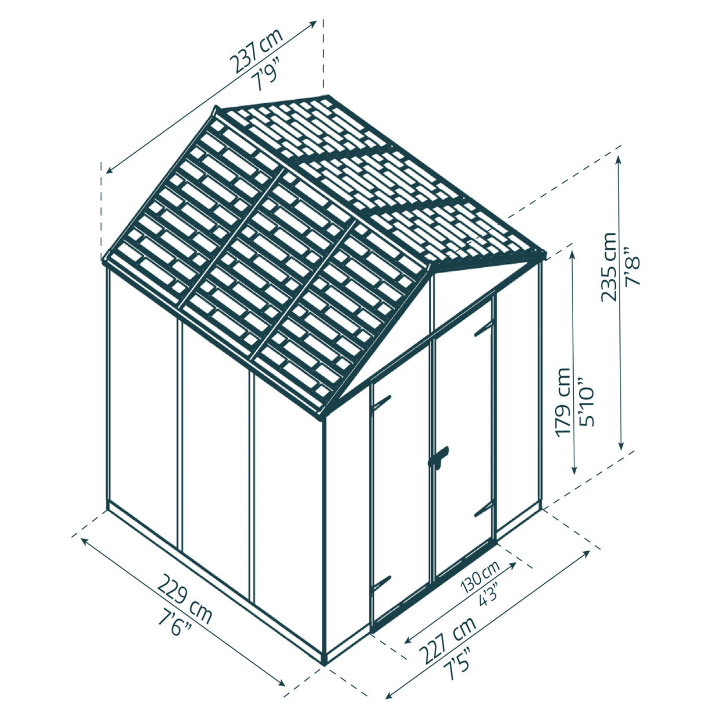 Palram - Canopia | Rubicon 8ft Ultra Durable Outdoor Storage Shed for Garden Dark Grey Series - HG9730GY