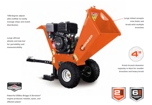 Pioneer 4-In. 7HP Gas-Powered Wood Chipper Shredder (G4208CH) - G4208CH